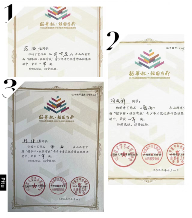 我校在山西省首届“韶华杯·祖国有我”青少年才艺优秀作品征集活动中获多项荣誉